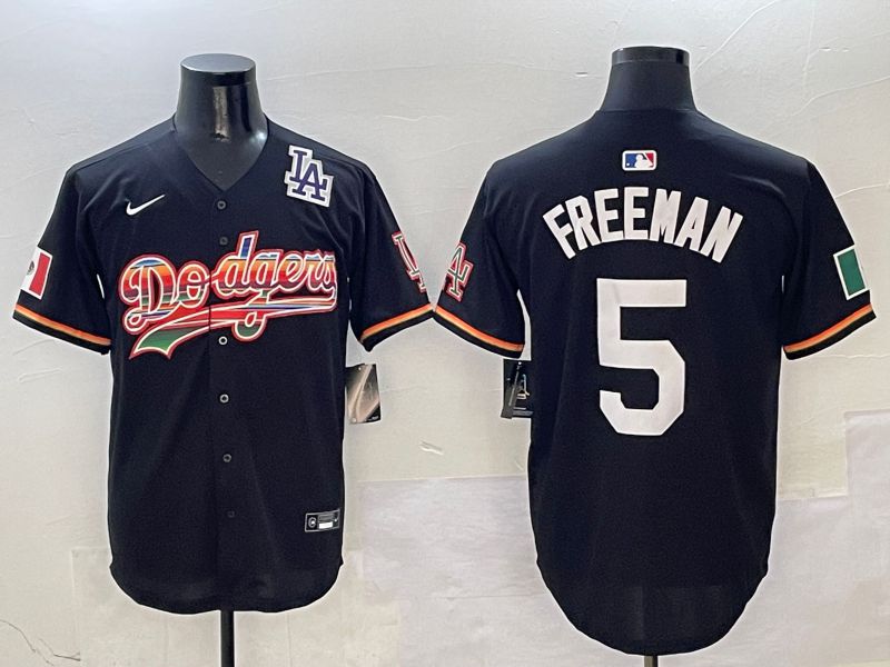 Men Los Angeles Dodgers 5 Freeman Black rainbow Nike 2025 MLB Jersey style 9